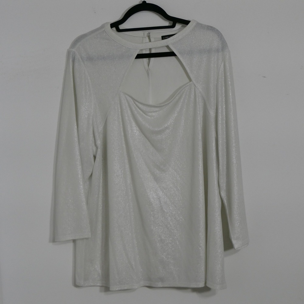 Lane Bryant Womens Blouse 22/24 White Cutout Shimmer Metallic Glam Sparkly Party